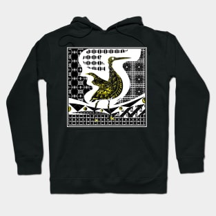 blue heron agami bird in black talavera patterns in mexican wallpaper ecopop in gold Hoodie